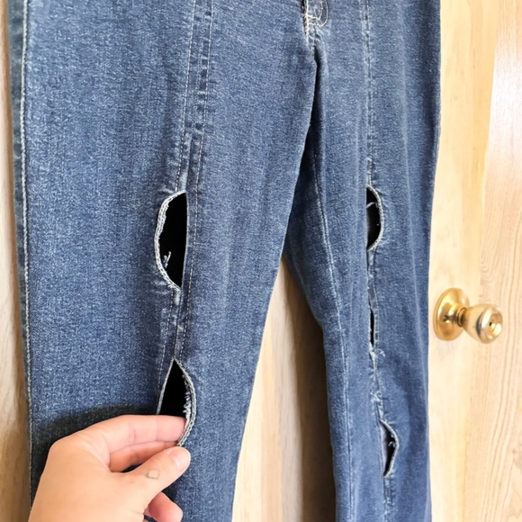 Vintage Small Cutout Low Waist Stretch Flare Denim Blue Jeans - Picture 2 of 7